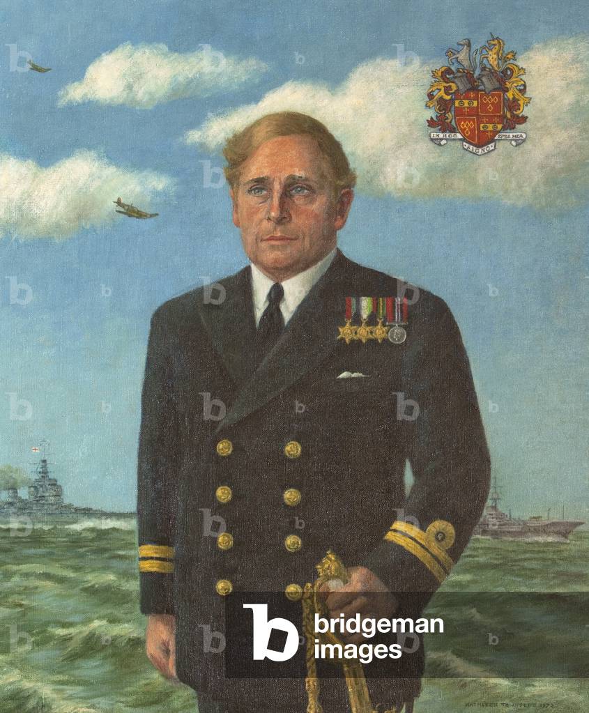 Lieutenant Thomas Weaving Ferres-Walker RN, Standing before H.M. Ships at Sea (oil on canvas)
