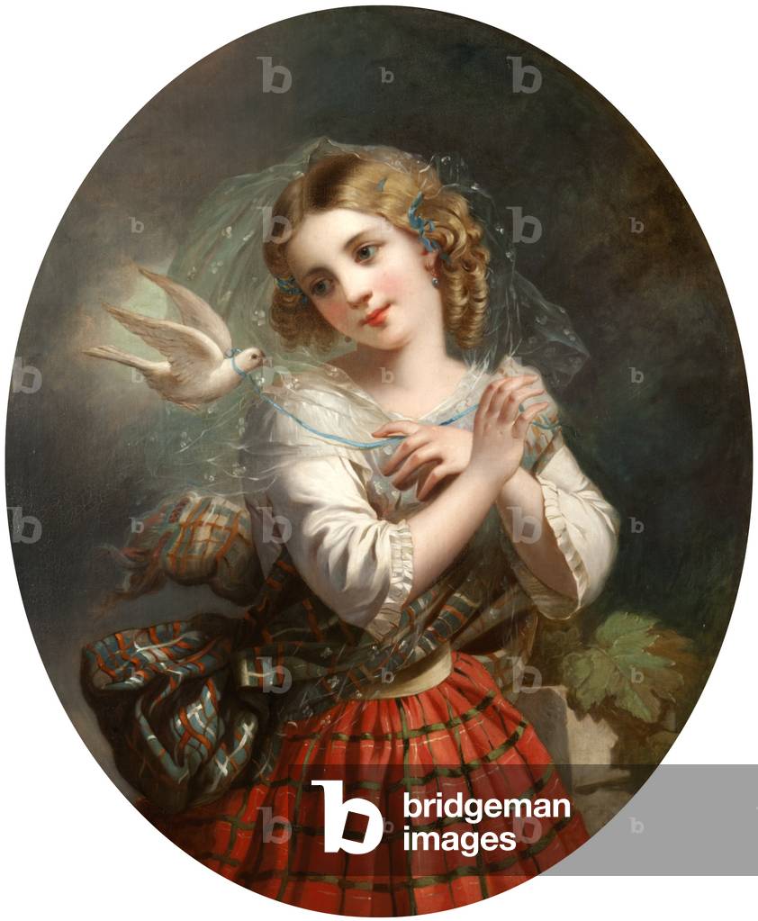 A Young Girl in Highland Dress with a Dove