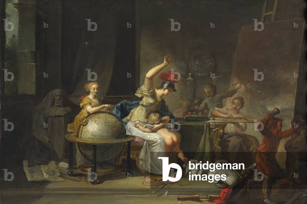 Minerva chastising Cupid for disturbing the Arts and Sciences in their Studies