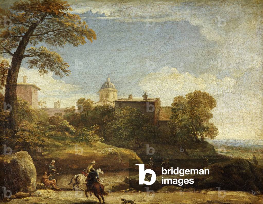 A View of Ariccia (?) with Horsemen