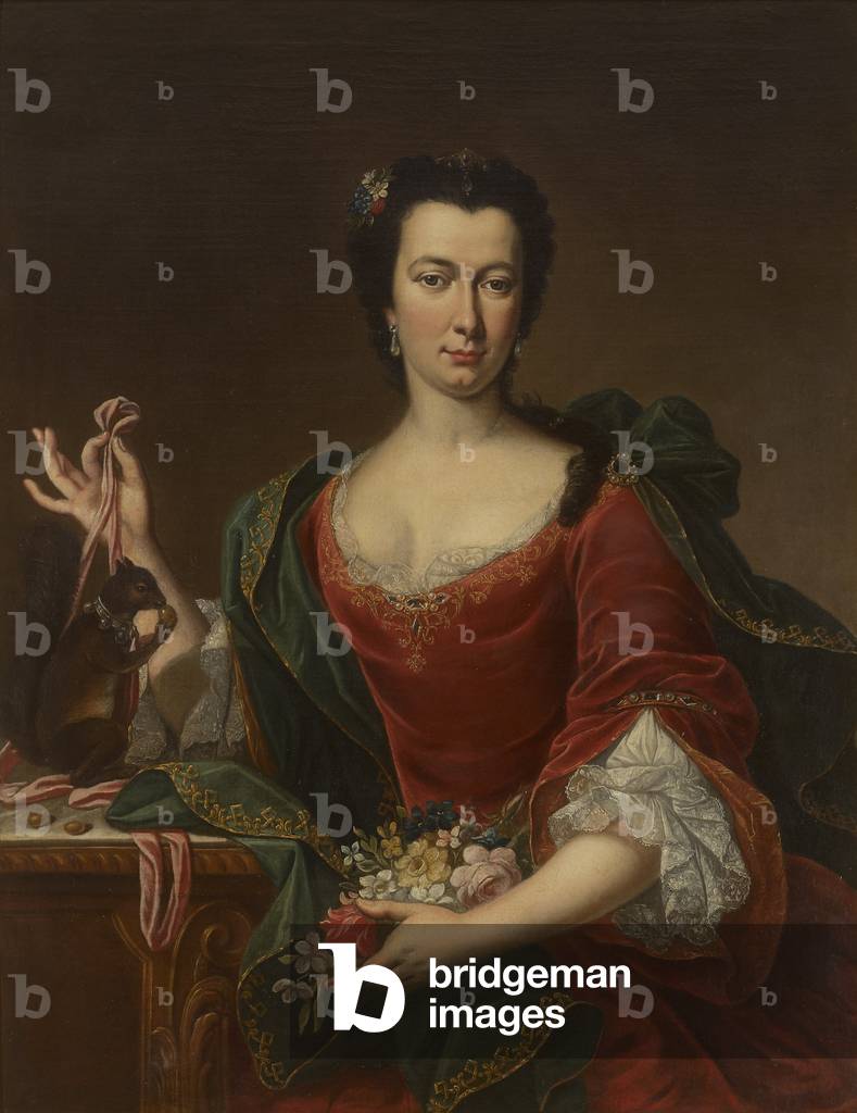 An Unknown French Lady holding Flowers and a Red Squirrel