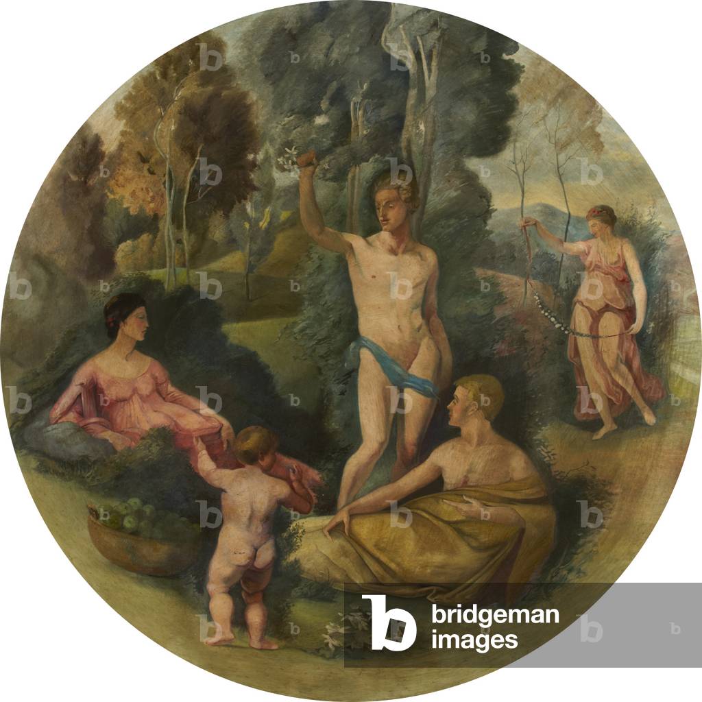A Nude Youth holding a Sod with Flowers over a Maiden and a Draped Man, addressed by a Putto beside a Bowl of Fruit, with a Maiden with a Garland beyond (oil on canvas)