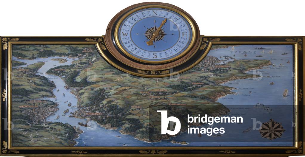 A Bird's-eye Map View of the Kingswear Peninsula with a Wind Dial, 1927 (oil on panel)