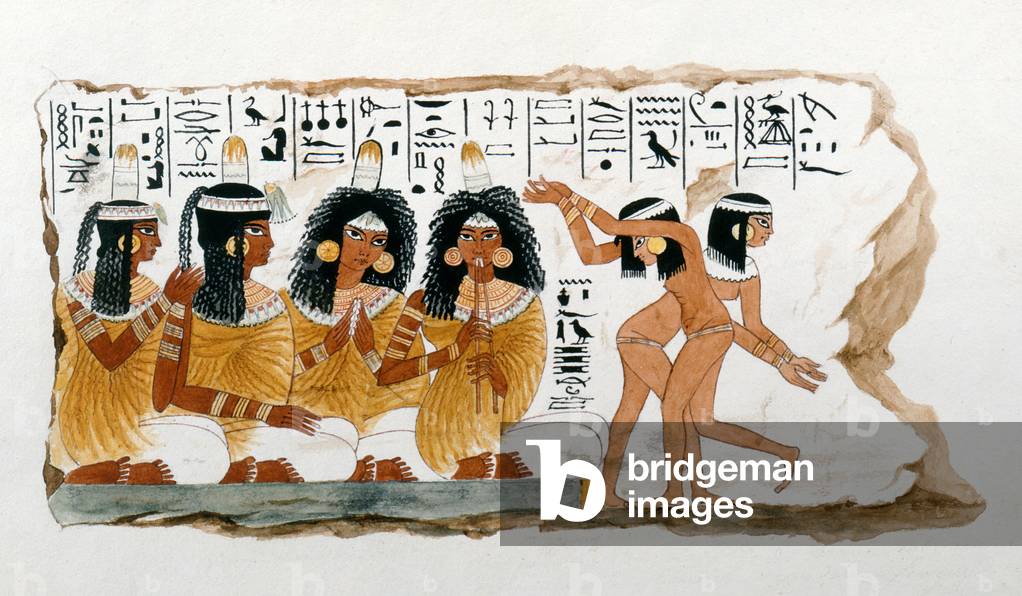 Theban Tomb Musicians and Dancers, copy of a wall painting from the tomb of Nebamun at Thebes (w/c on paper)