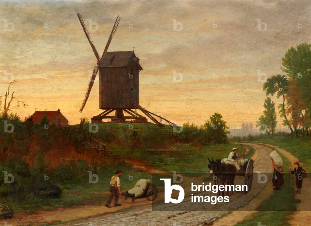 Figures on a Road by a Windmill