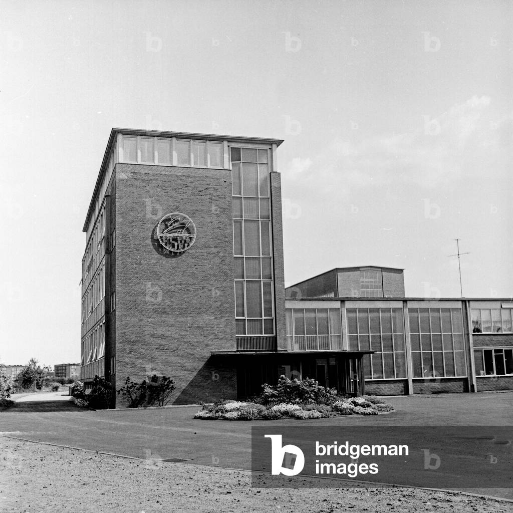 Building and entrance of the shipbuilding research center at Hamburg Barmbek, Germany 1960s