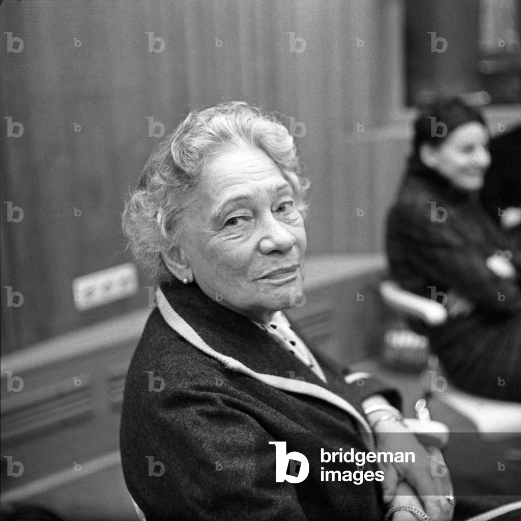 German actress Tilla Durieux at the production of an audio play of German TV and radio station NDR at Hamburg, Germany 1950s
