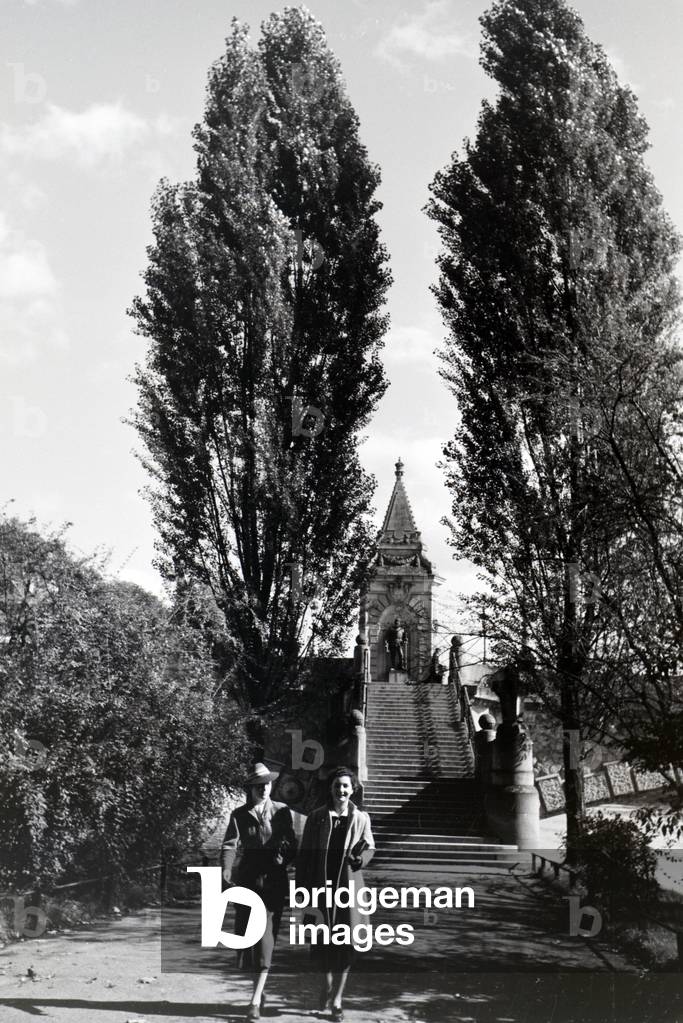 A historical monument in Tübingen, Germany 1930s (b/w photo)