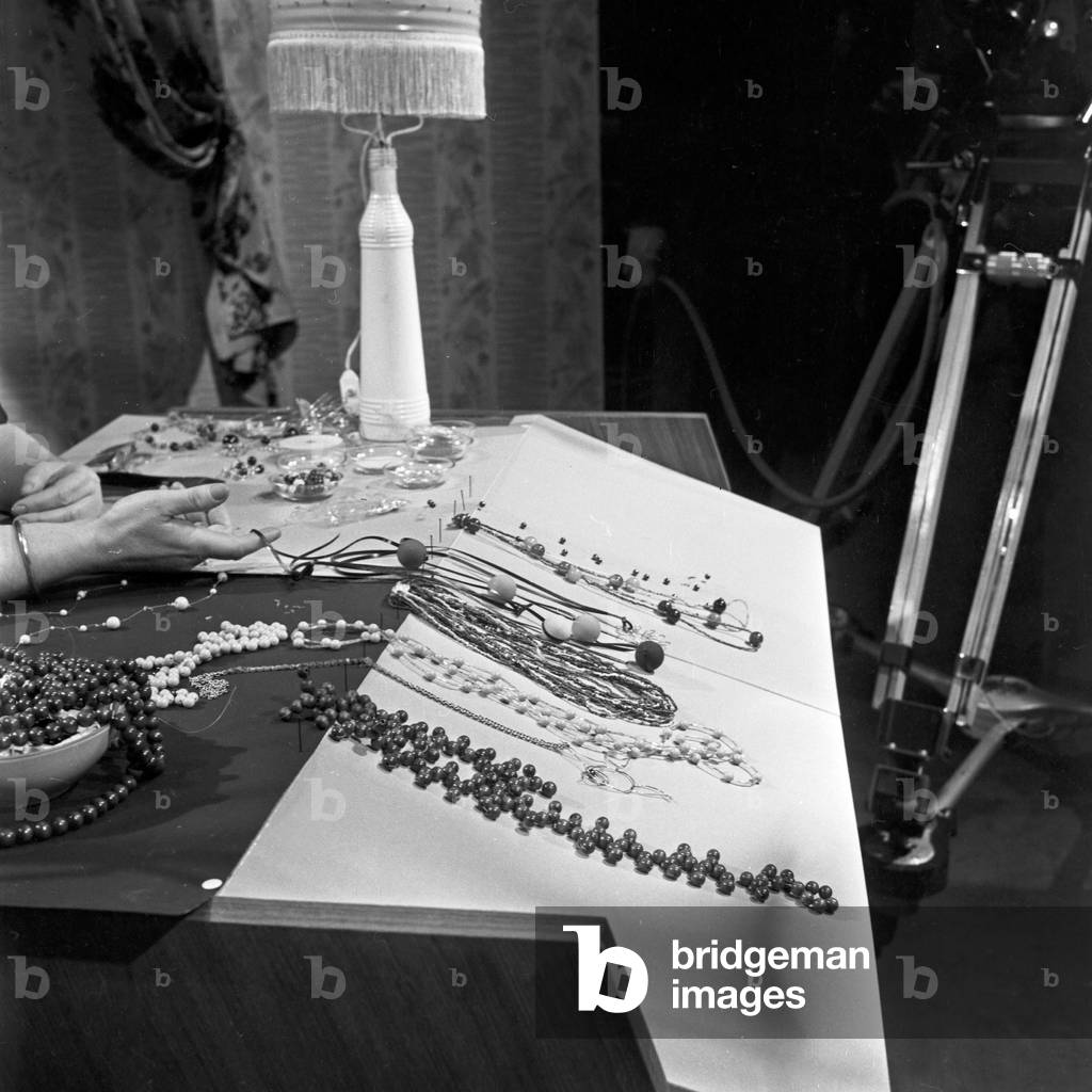 Presentation of contemporary bling jewelry, Germany 1960s