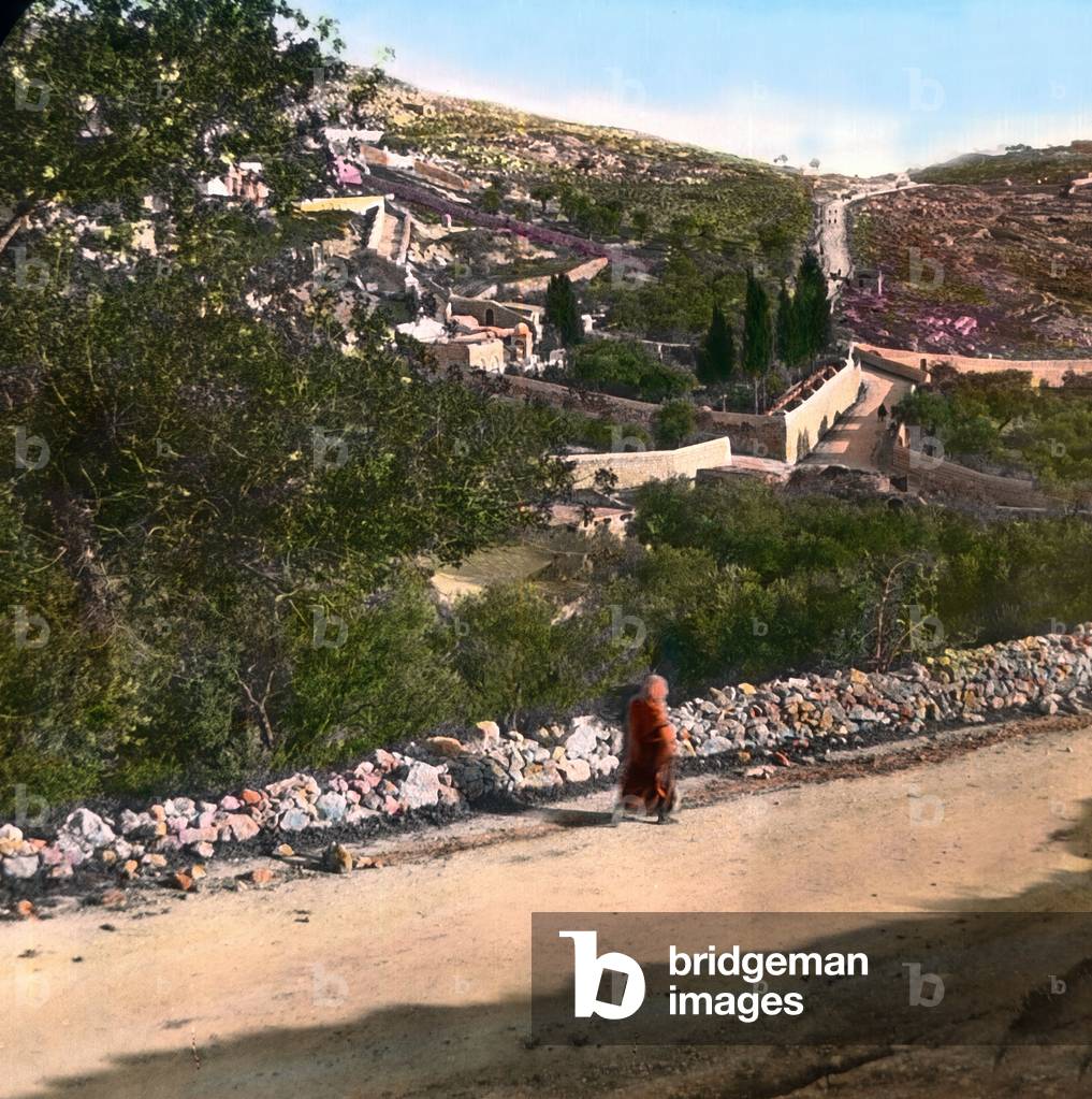 On the way to Gethsemane gardemn through the valley of Kidron, 1920s