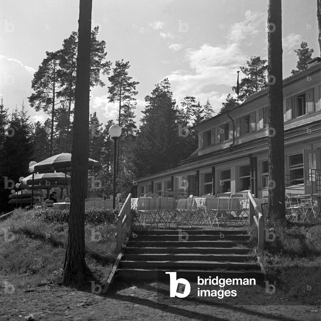 Entrance to a garden restaurant near Hohenstein in East Prussia, Germany 1930s (b/w photo)
