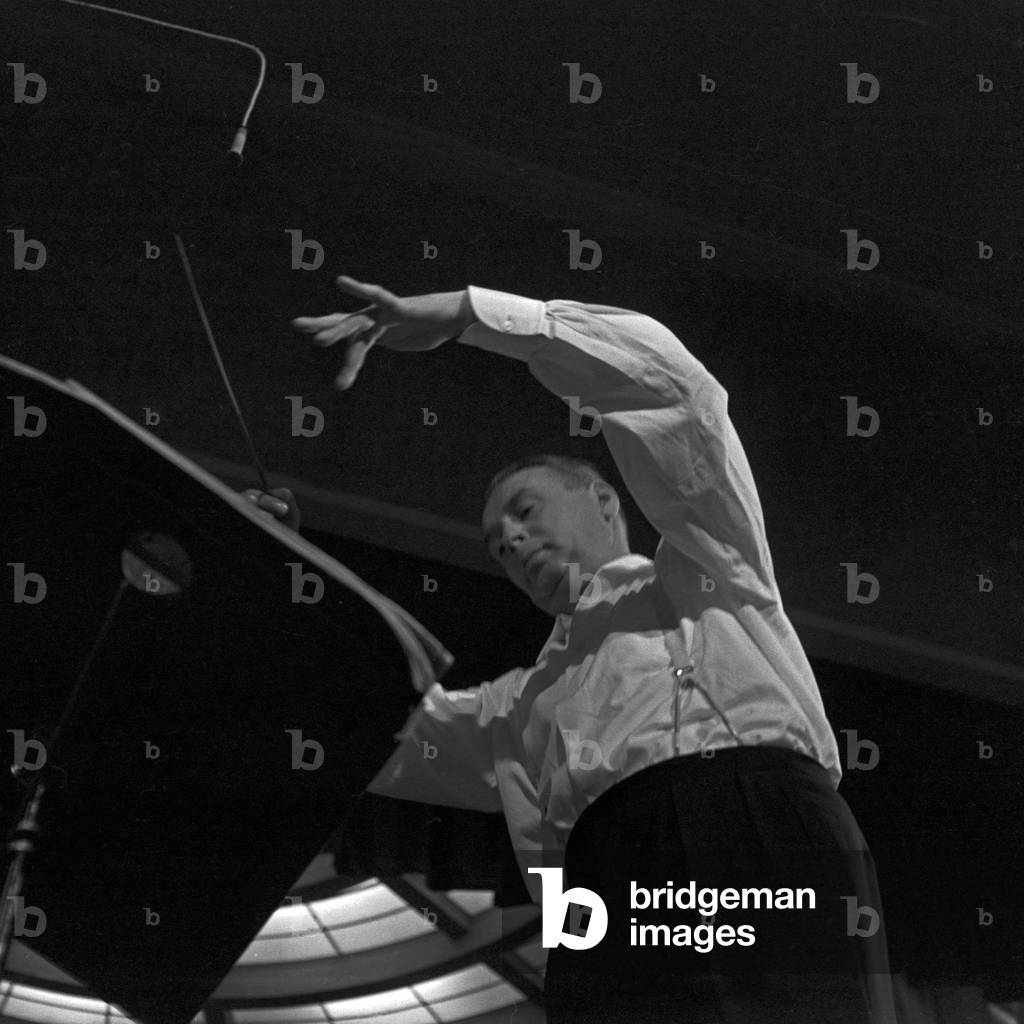 Walter Martin (?), the conductor of Hamburgische Staatsoper orchestra at work, Germany 1950s