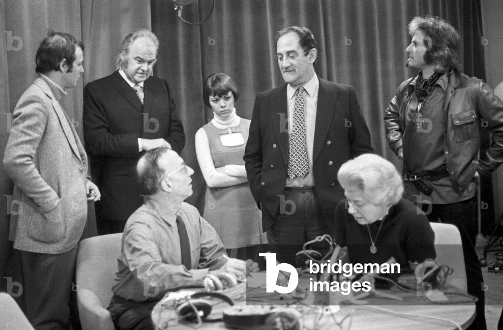 French singer Mireille Mathieu havin g a break of doing an air interview at Hamburg, Germany early 1970s