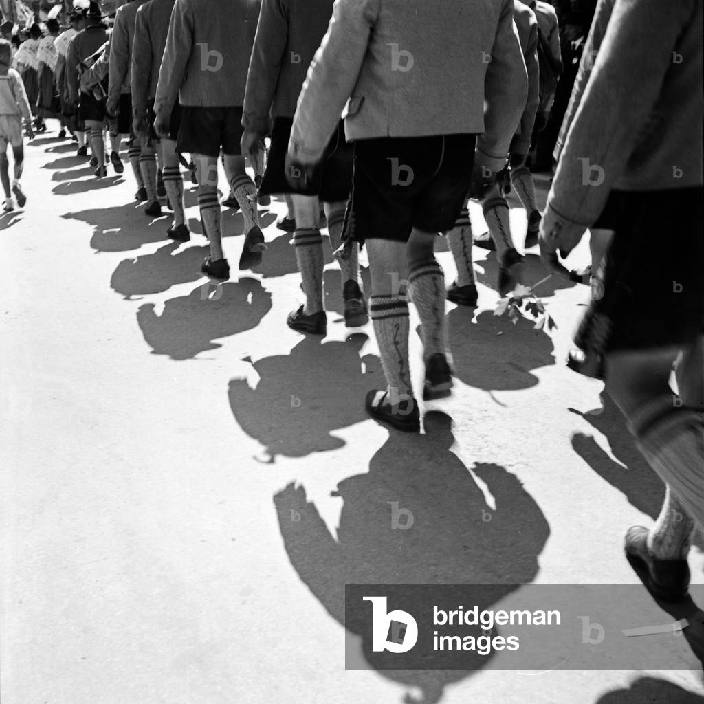 Traditinal costume parade through the streets of Constance, Germany 1930s (b/w photo)