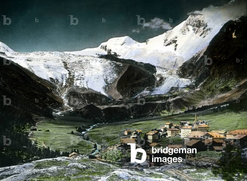 View to Saas Fee, the famous place for winter sports, Switzerland 1930s