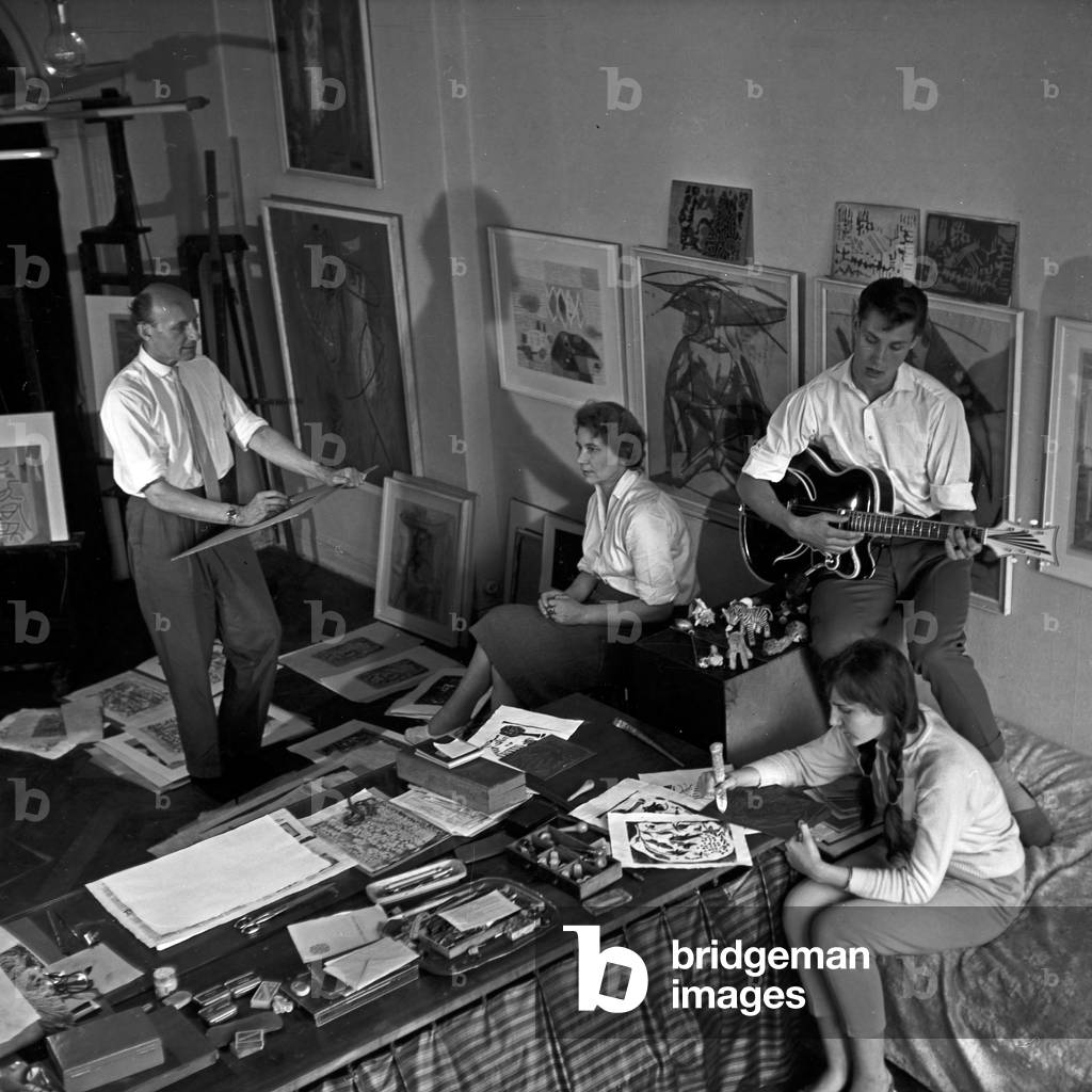 Siblings Maria and Franco Duval doing rehearsals in their hotel room at Berlin, Germany 1950s