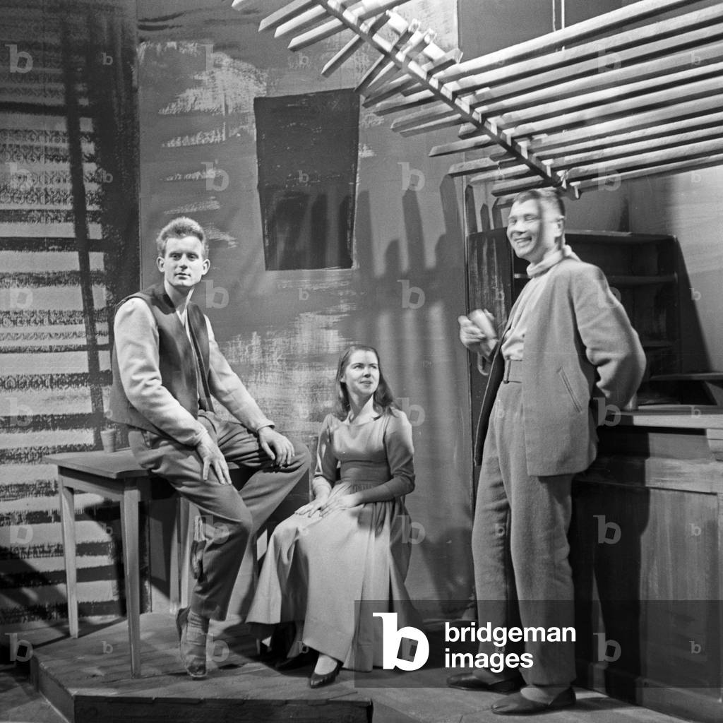 A singing duo on a Caribbean set of a TV show at Hamburg, Germany 1950s