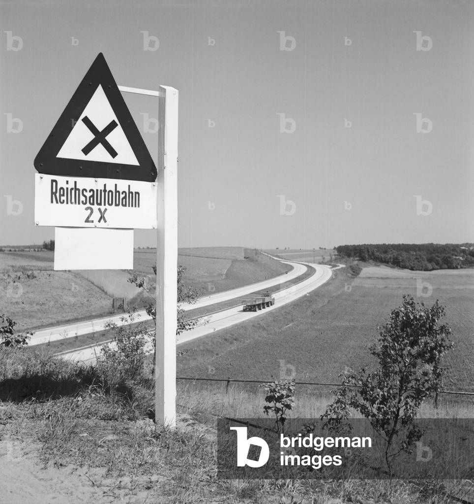 Beside the Reichsautobahn highway between Bremen and Hamburg, Germany 1930s (b/w photo)