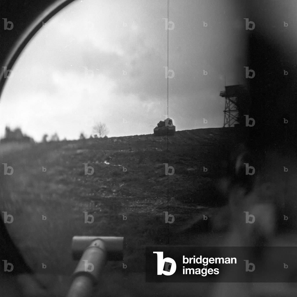 View through the sighting telescope of a Leopard 1 tank of the German Bundeswehr, Germany 1950s