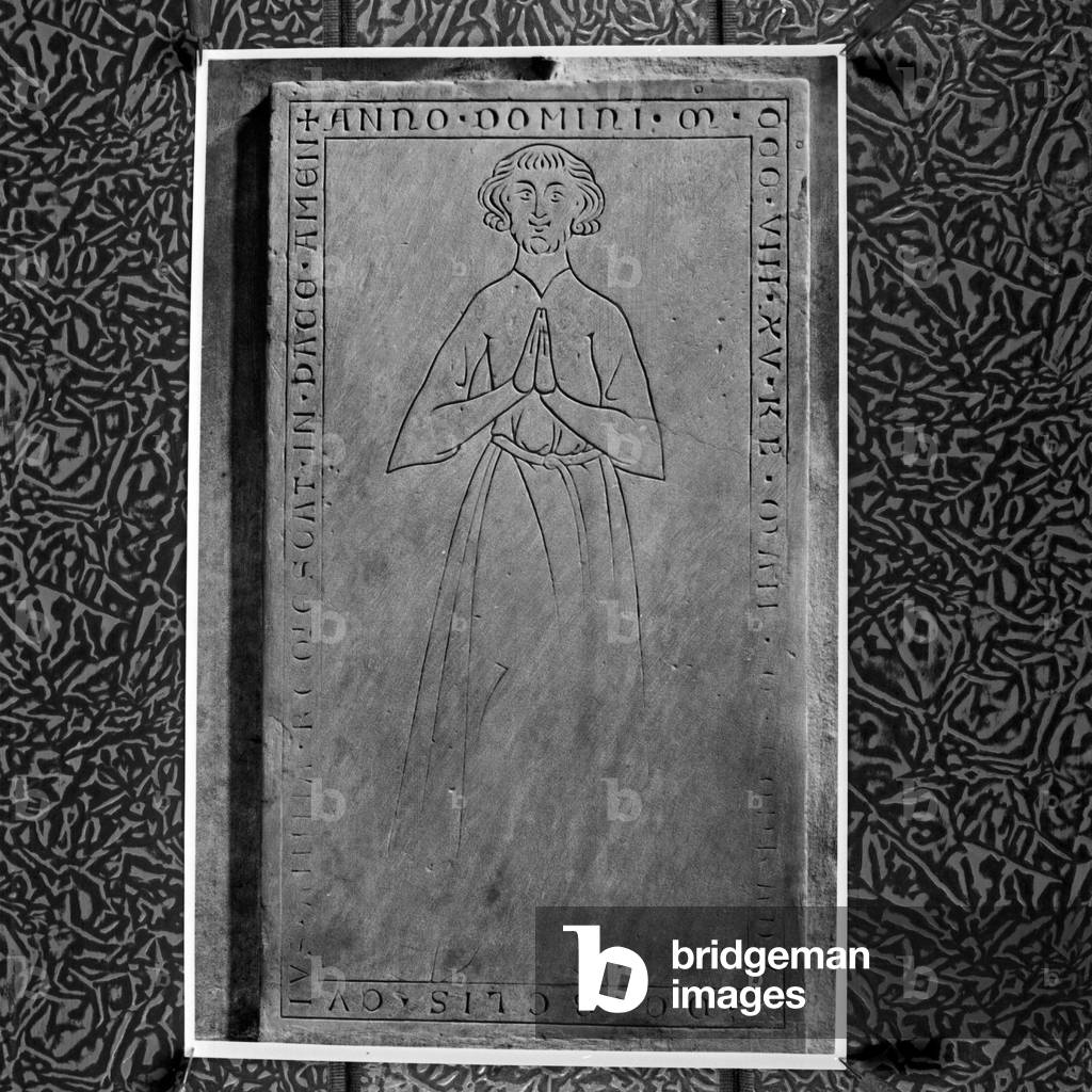 Reproduction from the Edwin Redslob collection: tomb slab in a church of Berlin, 13th century, Germany 1930s (b/w photo)