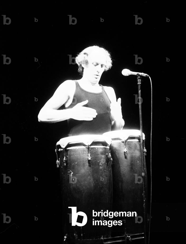 Dutch singer, violinst, author, clown and songwriter Herman van Veen live in stage, mid 1970s