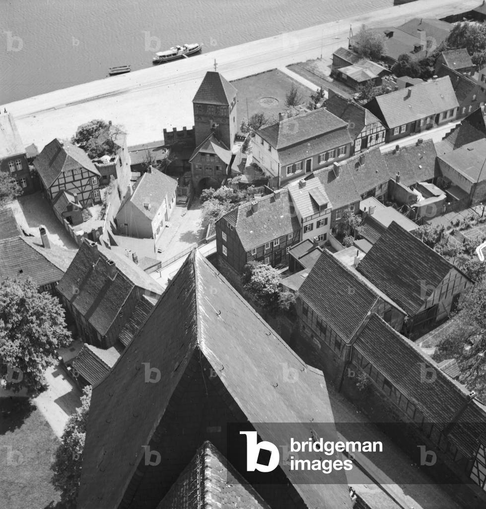 At the city of Tangermuende, Germany 1930s (b/w photo)