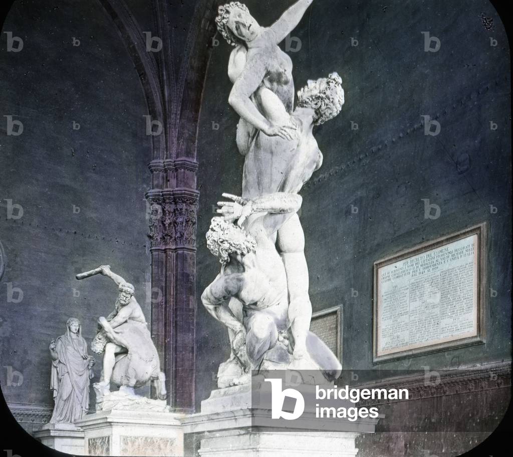 Italy, Florence, Uffizi gallery, The Rape of the Sabine Woman, image date: circa 1910. Carl Simon Archive