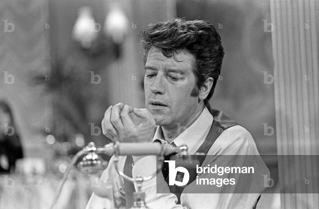 Dutch TV presenter Rudi Carrell performing at a German TV show, Hamburg, early 1970s