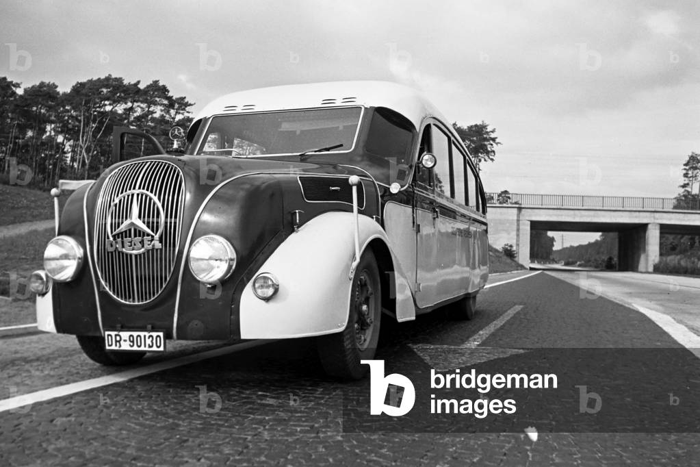 Journey to Hanau from Darmstadt via Frankurt a.M. in a bus belonging to the German State Railway Deutsche Reichsbahn, 1930s