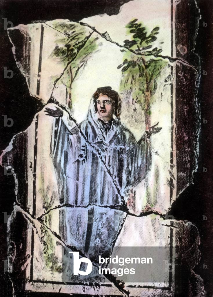 Wall painting depicting a praying woman at the catacombs of Rome, Italy