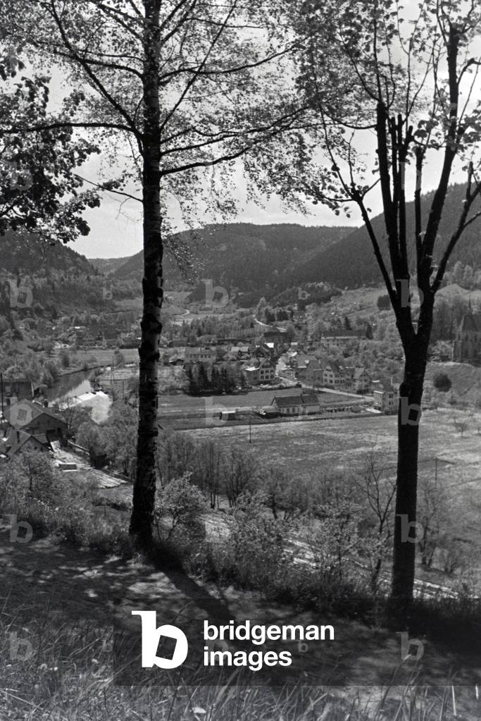 The view on Hirsau in the Nagold Valley, Germany 1930s (b/w photo)