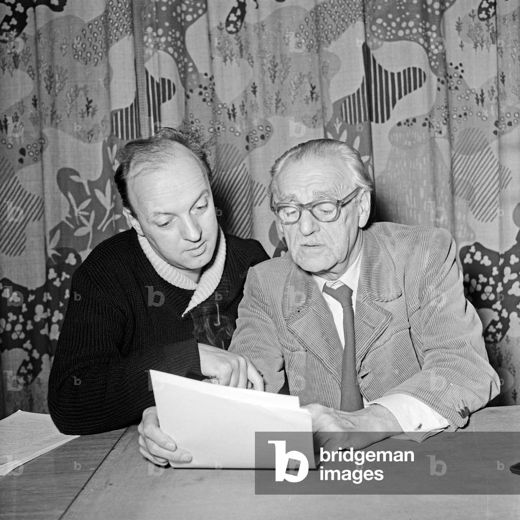 German actor Manfred Steffen (left) recording the audio play 