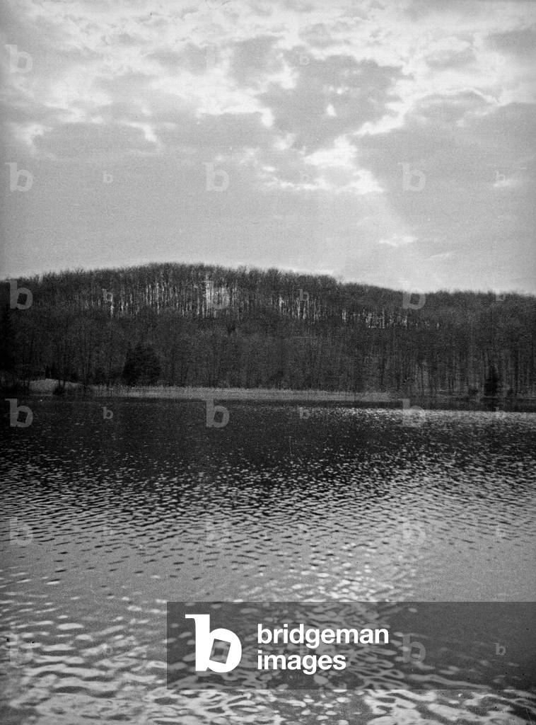 Typical lake landscape of Masuria, East Prussia, 1930s (b/w photo)