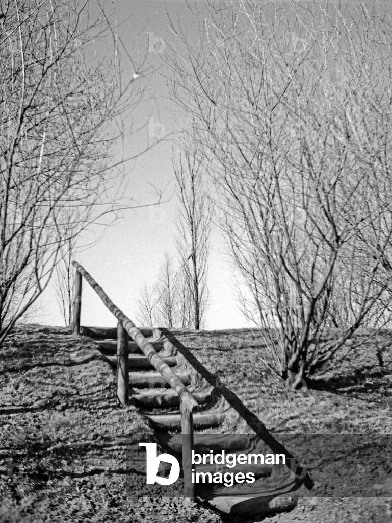 Public park at Oberteich lake at Koenigsberg, East Prussia 1930s (b/w photo)