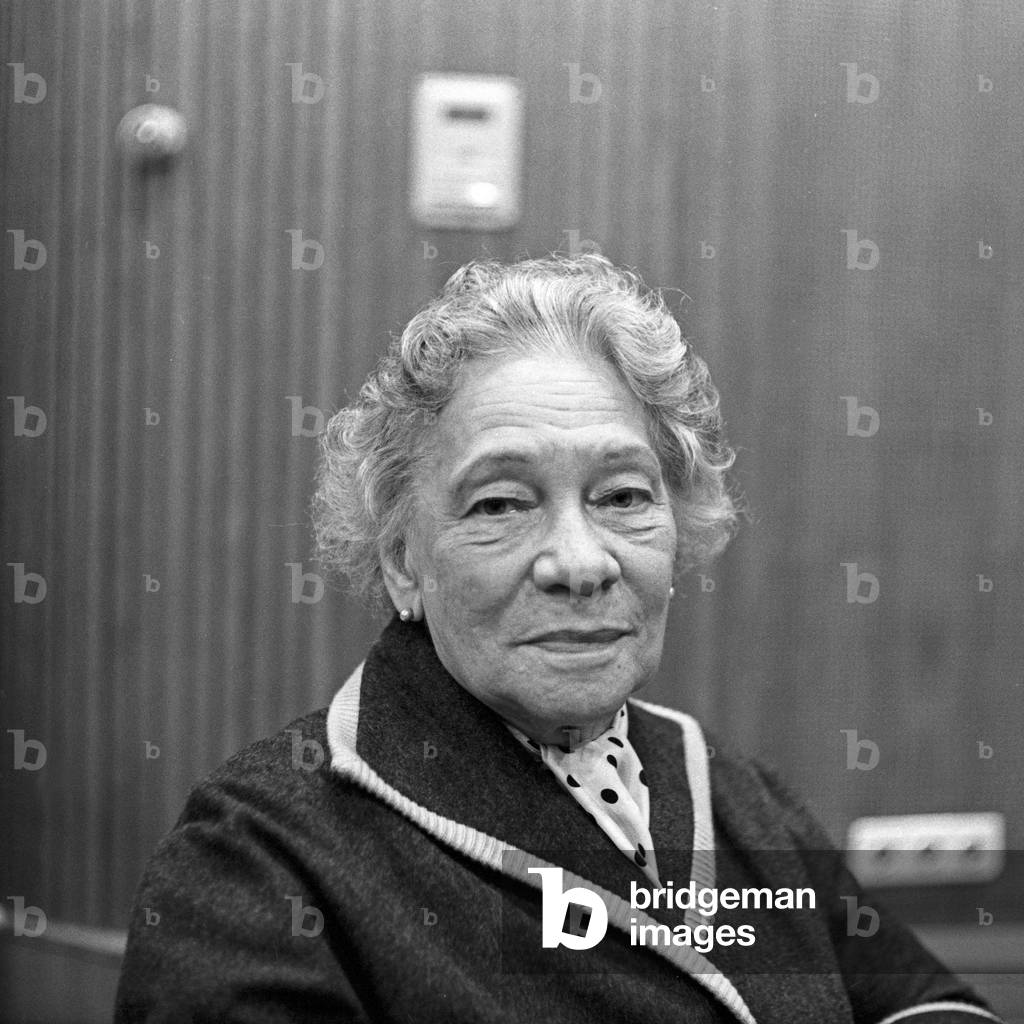 German actress Tilla Durieux at the production of an audio play of German TV and radio station NDR at Hamburg, Germany 1950s