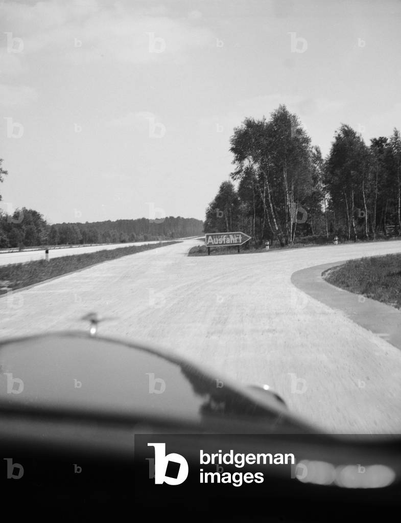 On Reichsautobahn highway, Germany 1930s (b/w photo)