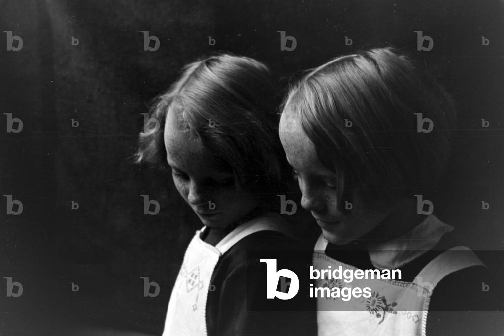 Two of the quadruplets of Brücken, Germany 1930s (b/w photo)
