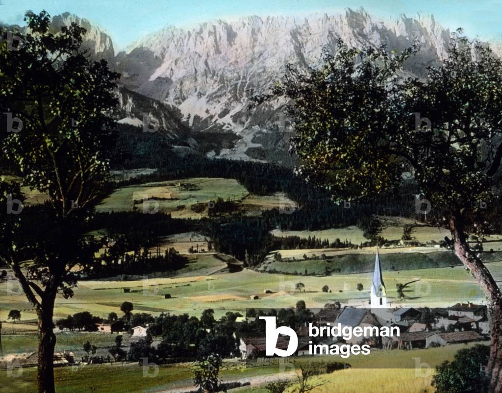 Village in scenic landscape of Tyrol, 1920s