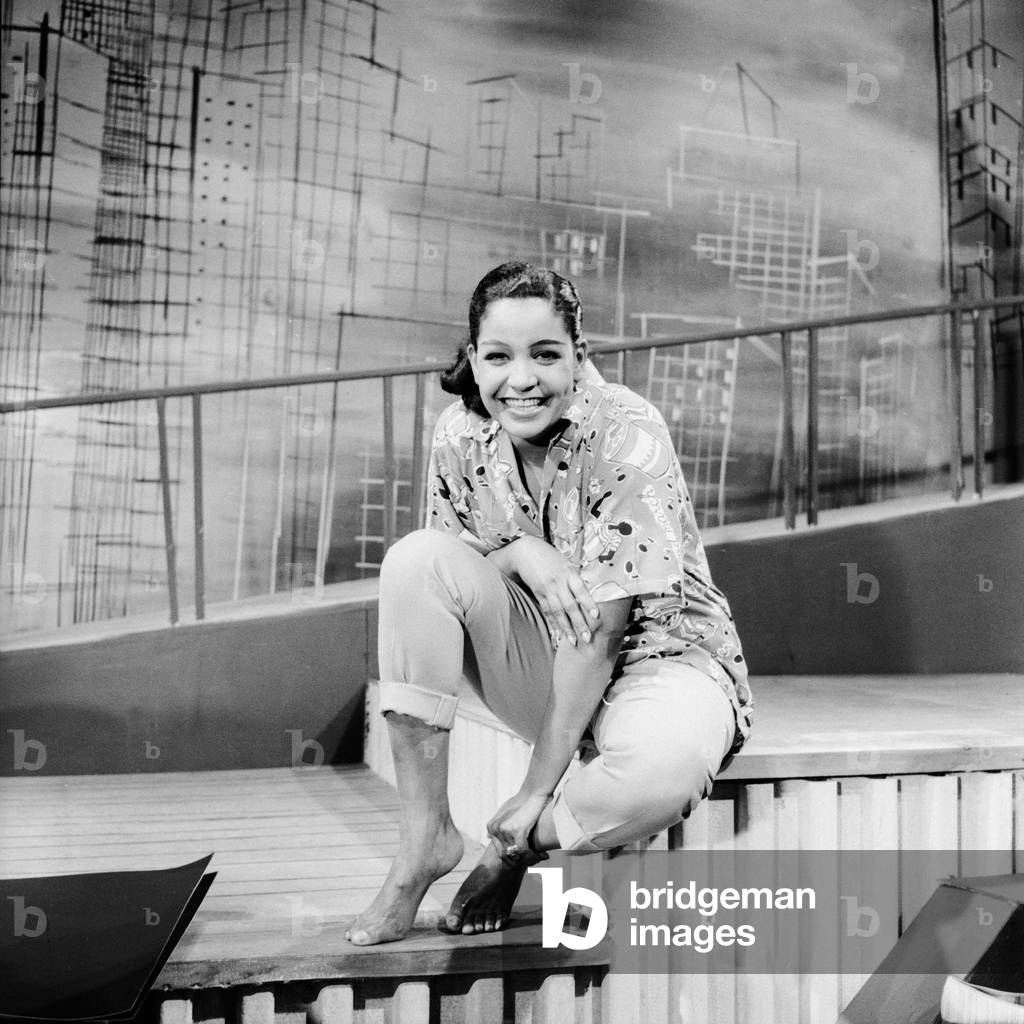 Caribbean German singer and actress Mona Baptiste on a stage rehearsal in October1956