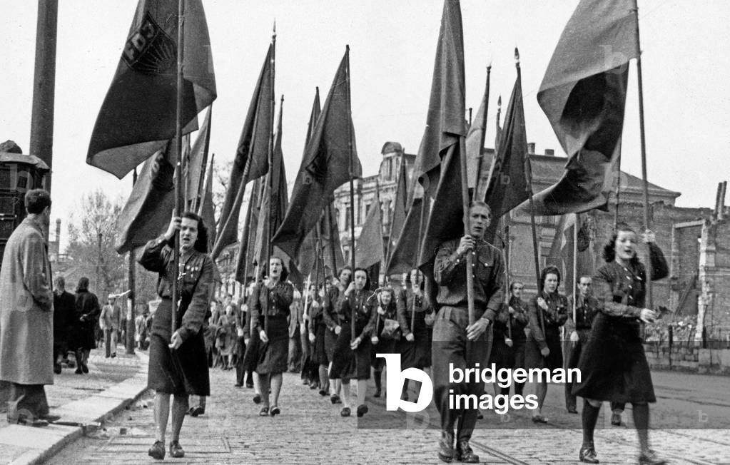 1st of May rally with parade of FDJ youth organization at East Berlin, GDR 1950s