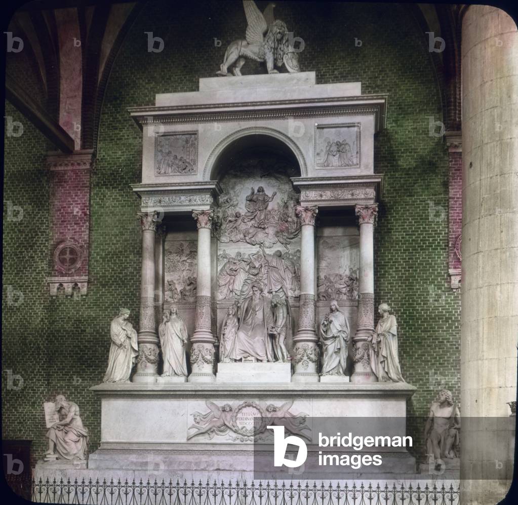 Italy, Venice, Titian's monument of St. Mary of the Friars church, image date: circa 1910. Carl Simon Archive