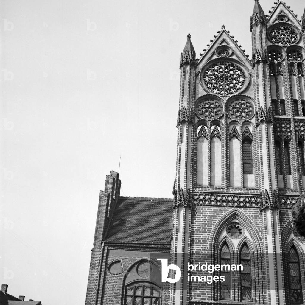 Detail at the city hall of Tangermuende, Germany 1930s (b/w photo)