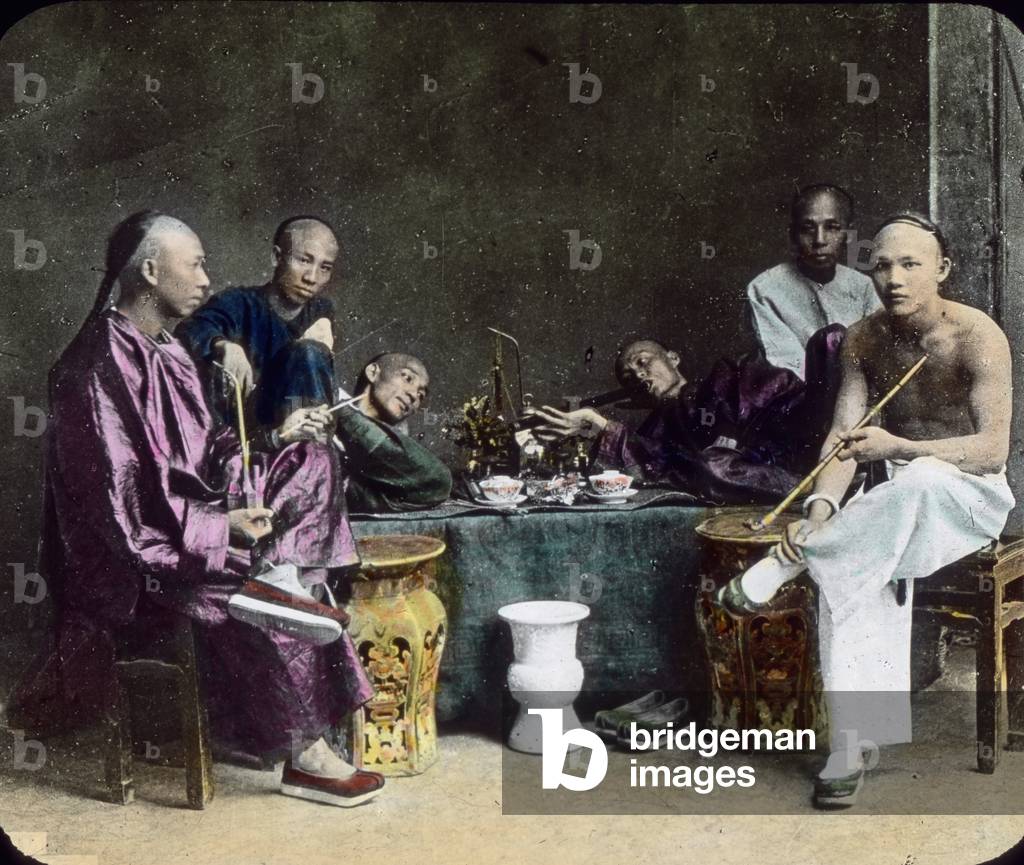 China, Chinese smoking in Opium den, image date: circa 1910, Carl Simon Archive