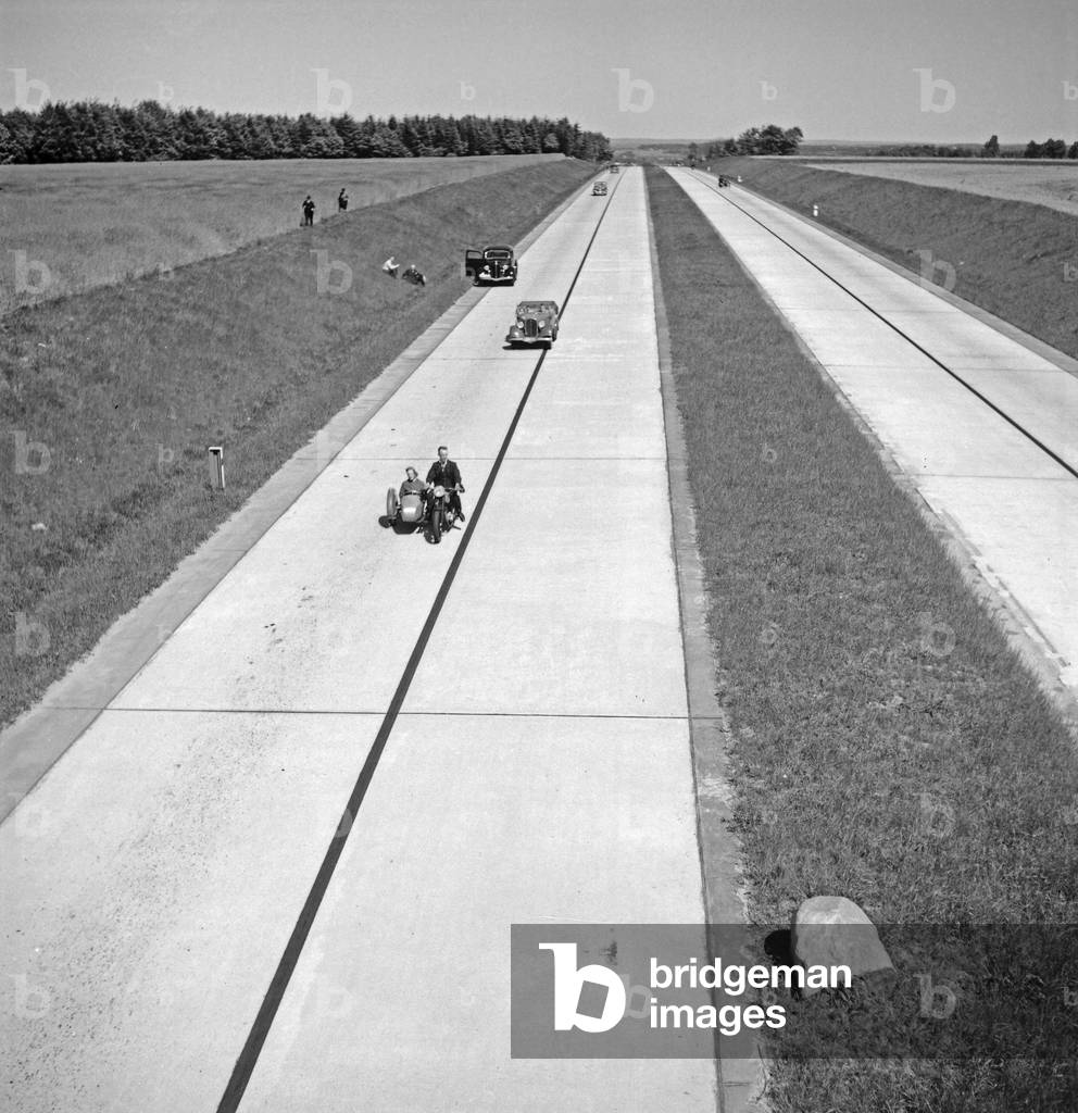 Reichsautobahn highway near Stendal, Germany 1930s (b/w photo)