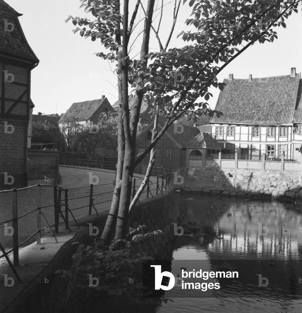 At the old city of Stade, Germany 1930s (b/w photo)