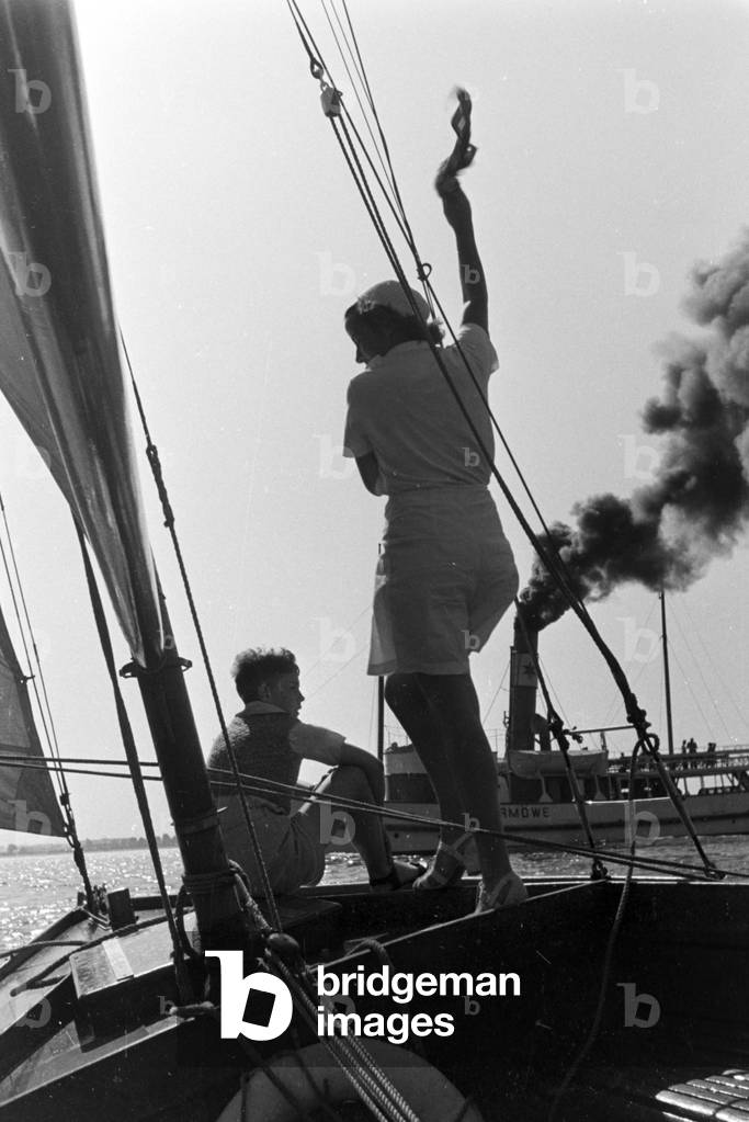 A summer day at the Baltic Sea, Germany 1930s (b/w photo)
