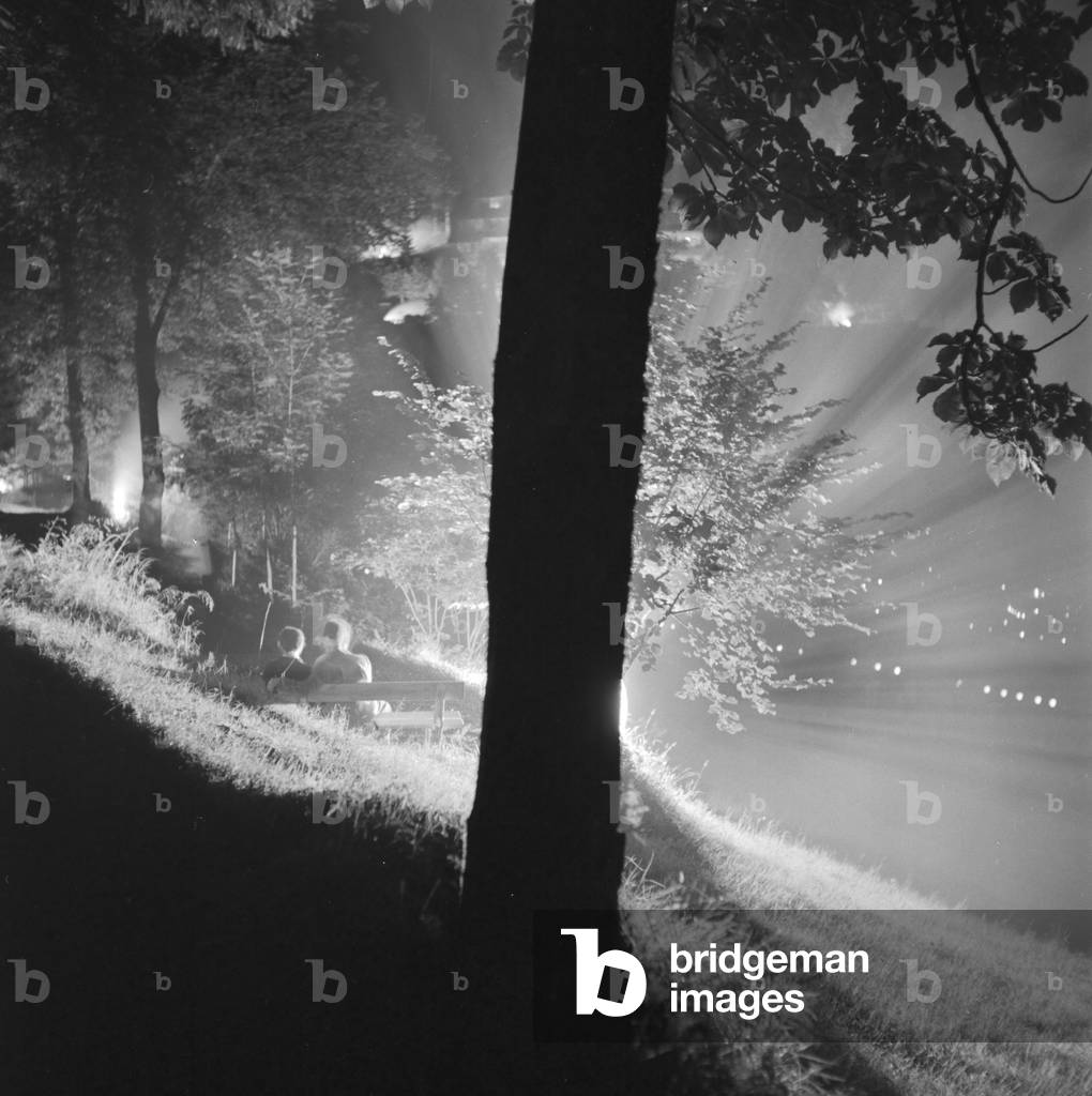 Fireworks display, Germany 1930s (b/w photo)