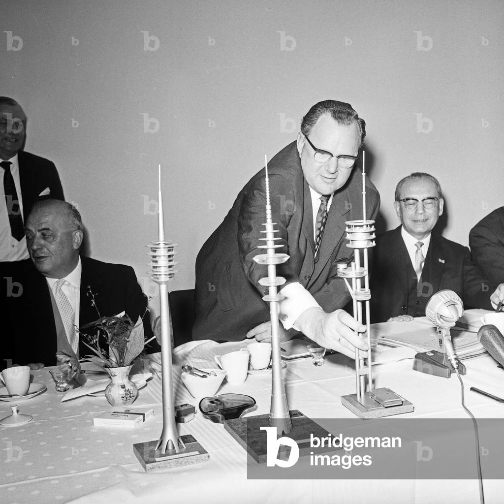 Postmaster General Richard Stuecklen in the comittee for the planning to build the Hamburg television tower, Germany 1960s