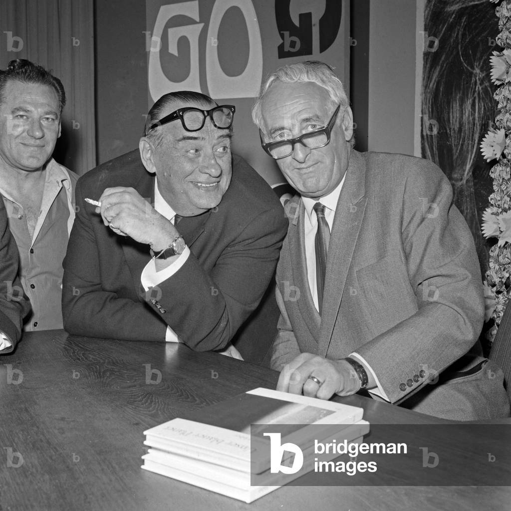 Scientist professor Heinz Haber (right) at a party in TV studio A1, Germany 1960s