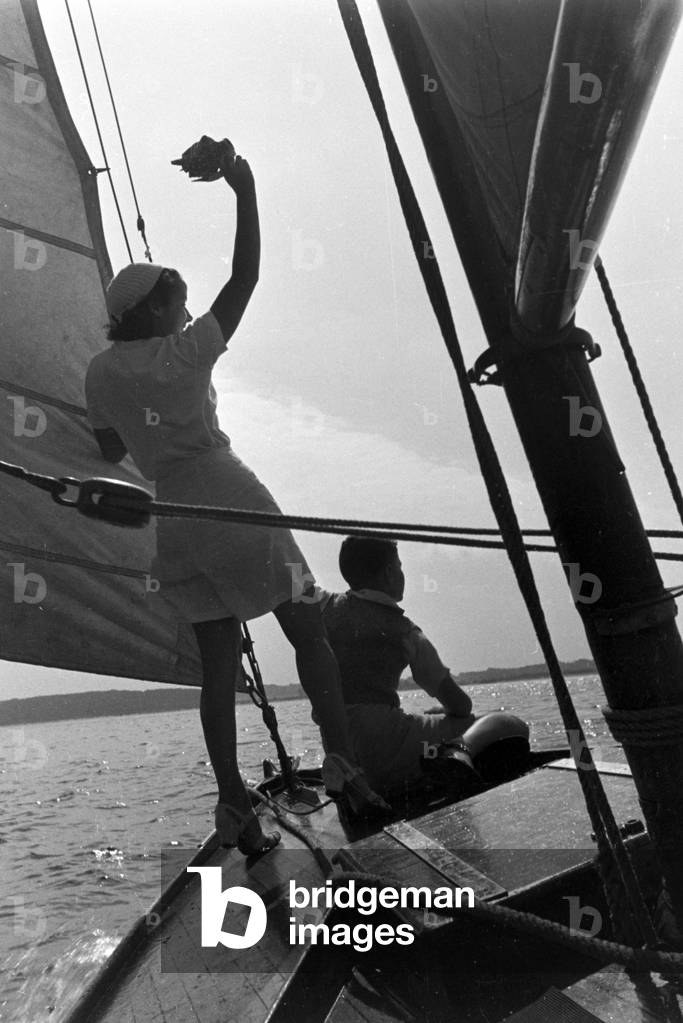 A summer day at the Baltic Sea, Germany 1930s (b/w photo)